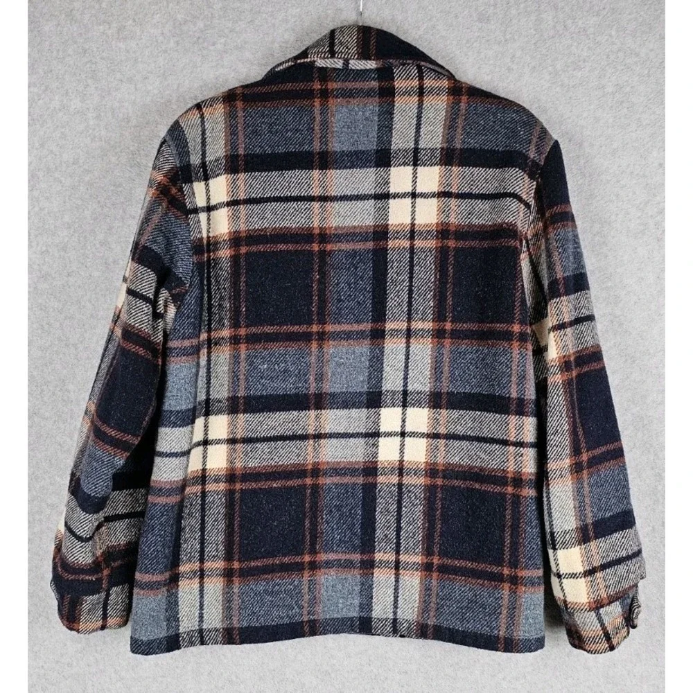 70s Sears Wool Plaid Barn Sherpa Fleece Lined Shirt Jacket Coat Sz 40